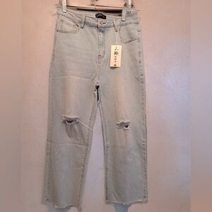 NWT Women Straight Ankle Jeans Casual Loose High Waist Denim Pants Lt Blue Large